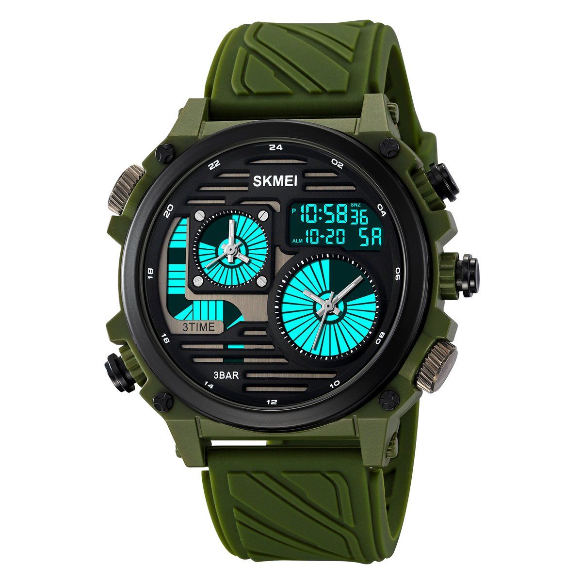 SKMEI - Reloj Skmei 2202 Verde Militar Analogo y Digital Correa Silicona_.