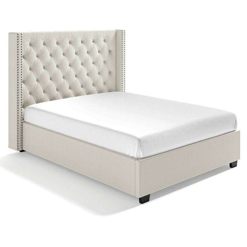 GENERICO - Cama Tapizada Capitoné 2 Plazas Ivory