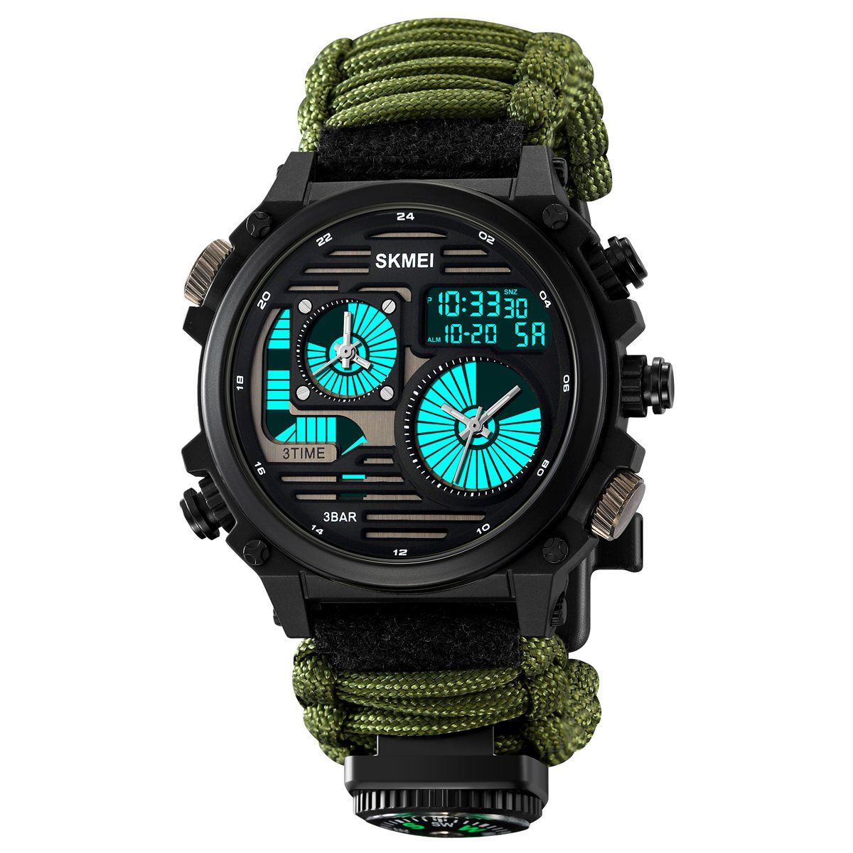 SKMEI - Reloj Skmei 2202 Verde Militar Analogo Digital Correa Tejida Nylon_.