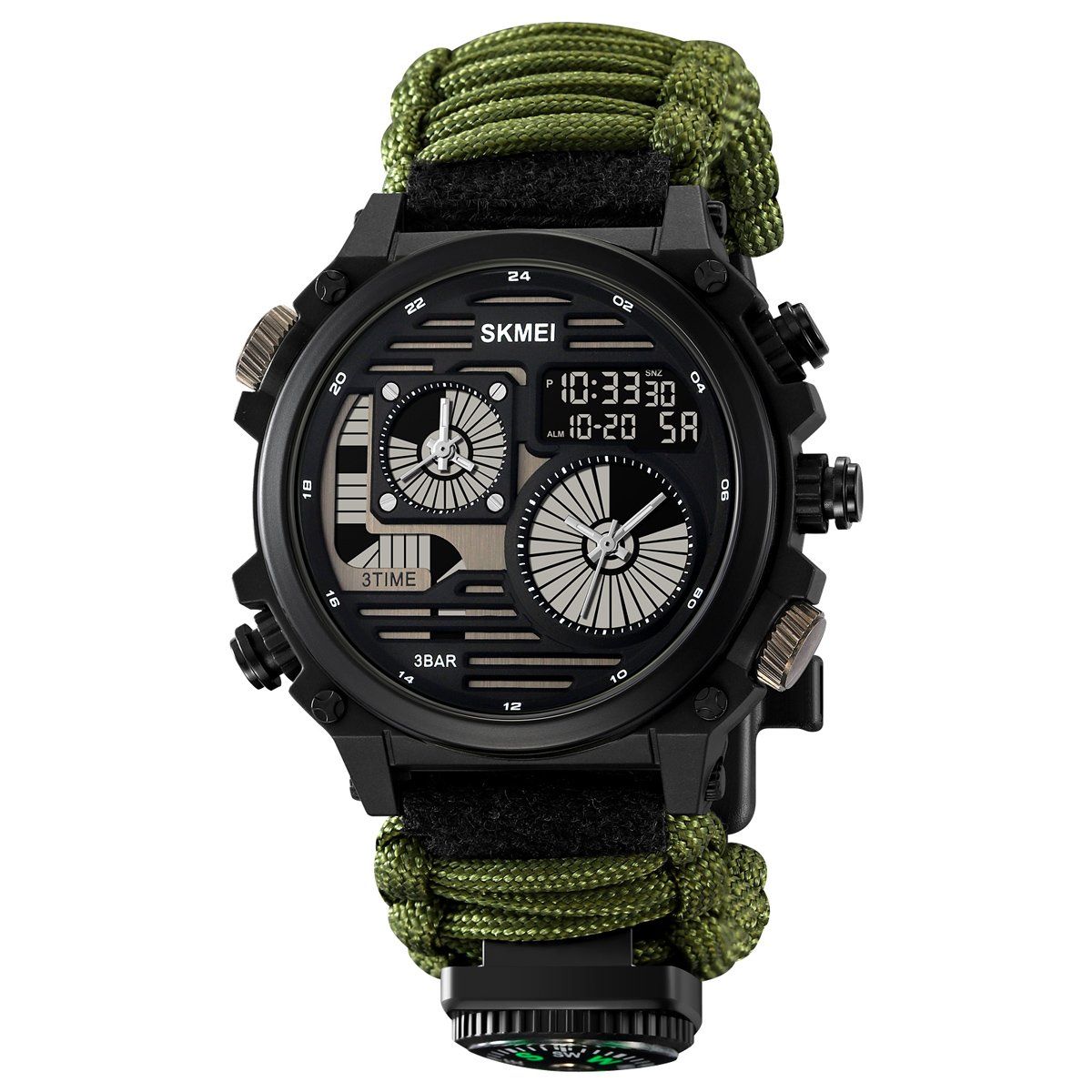 SKMEI - Reloj Skmei 2202 Verde Militar Analogo Digital Correa Tejida Nylon_.