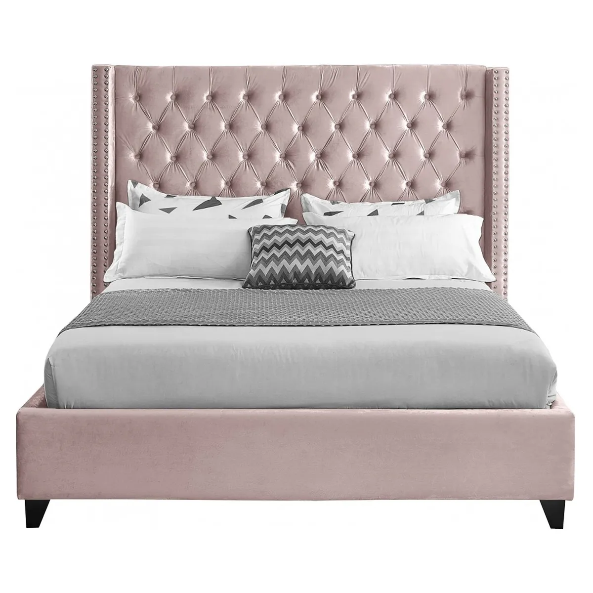 GENERICO - Cama Tapizada Capitoné 2 Plazas Palo Rosa