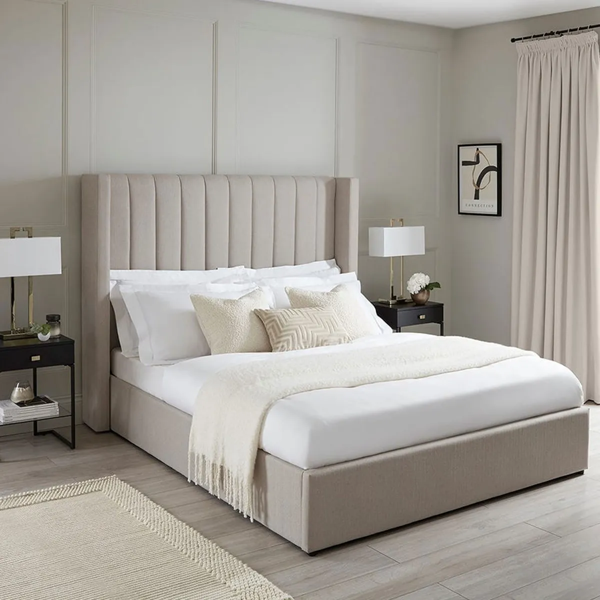 GENERICO - Cama Tapizada Listón 2 Plazas Beige