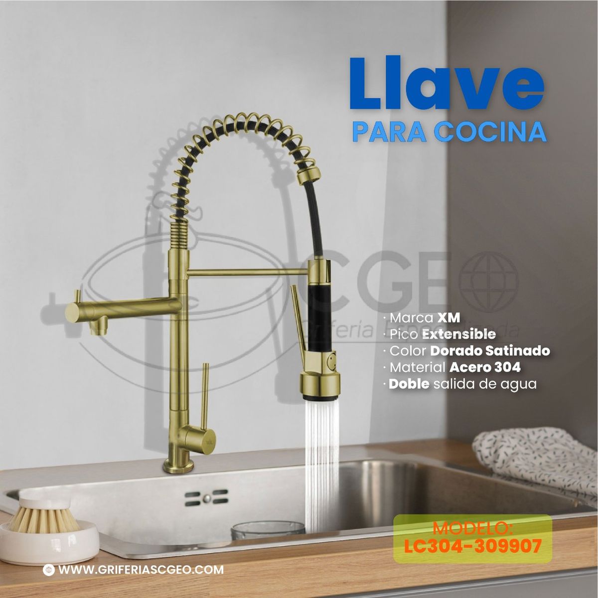 XM - LLAVE DE COCINA RESORTE DORADO MUEBLE LC304-309807