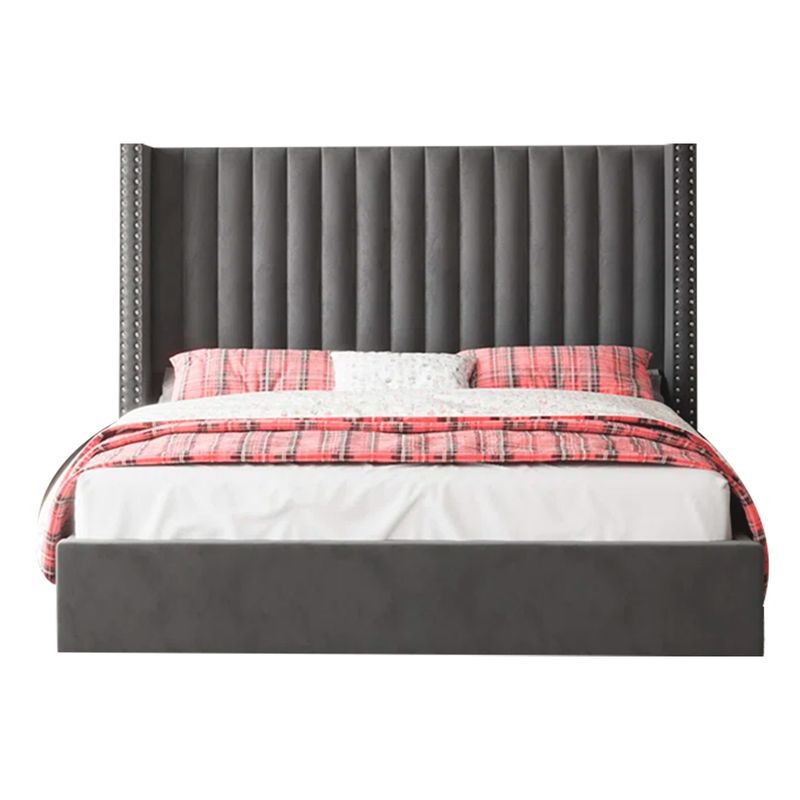 GENERICO - Cama Tapizada Listón con Tachuelas Gris Oscuro Queen
