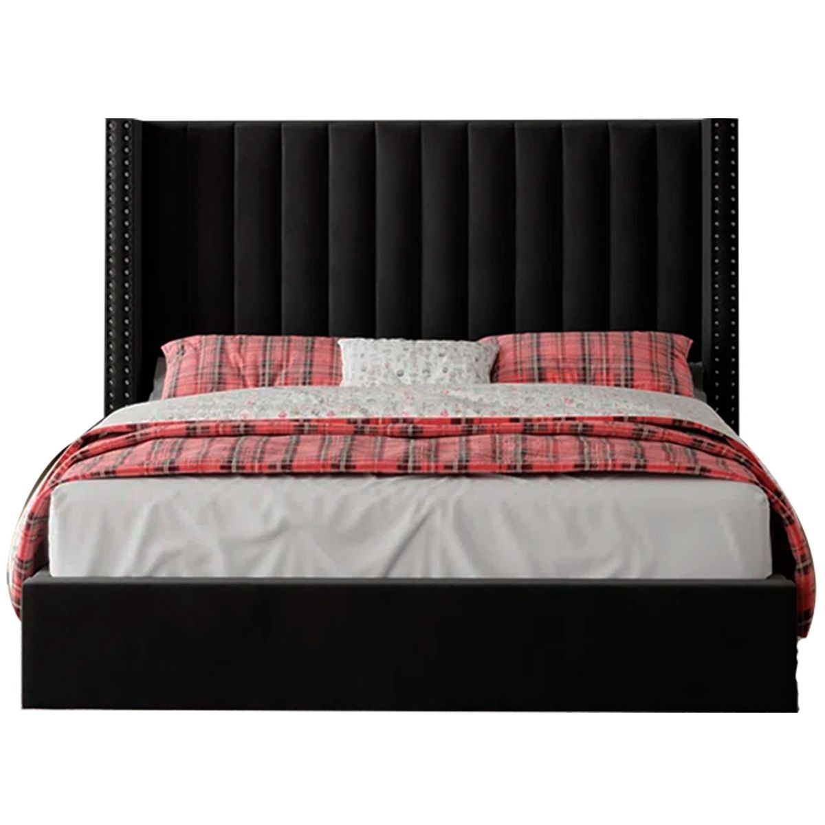 GENERICO - Cama Tapizada Listón con Tachuelas 1.5 Plz Negro