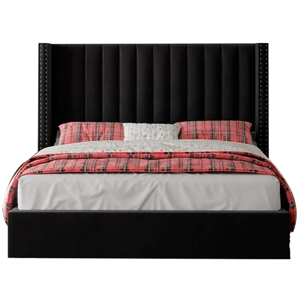 GENERICO - Cama Tapizada Listón con Tachuelas 1.5 Plz Negro