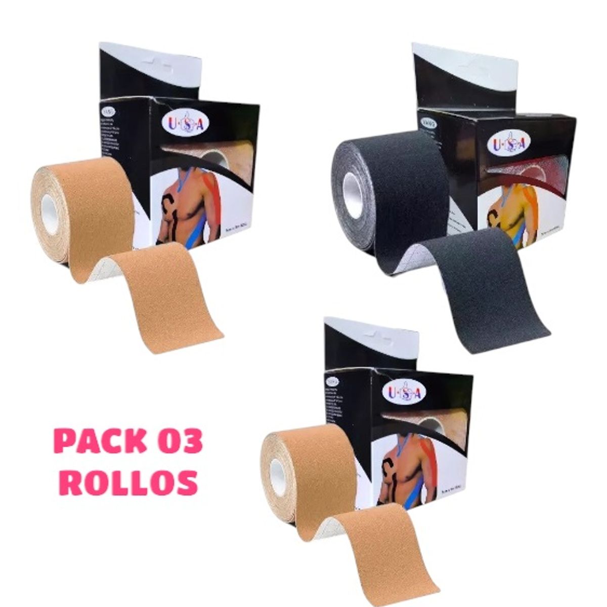 OEM - Pack 03 Cintas Deportivas Kinesióloga Resistente al Agua