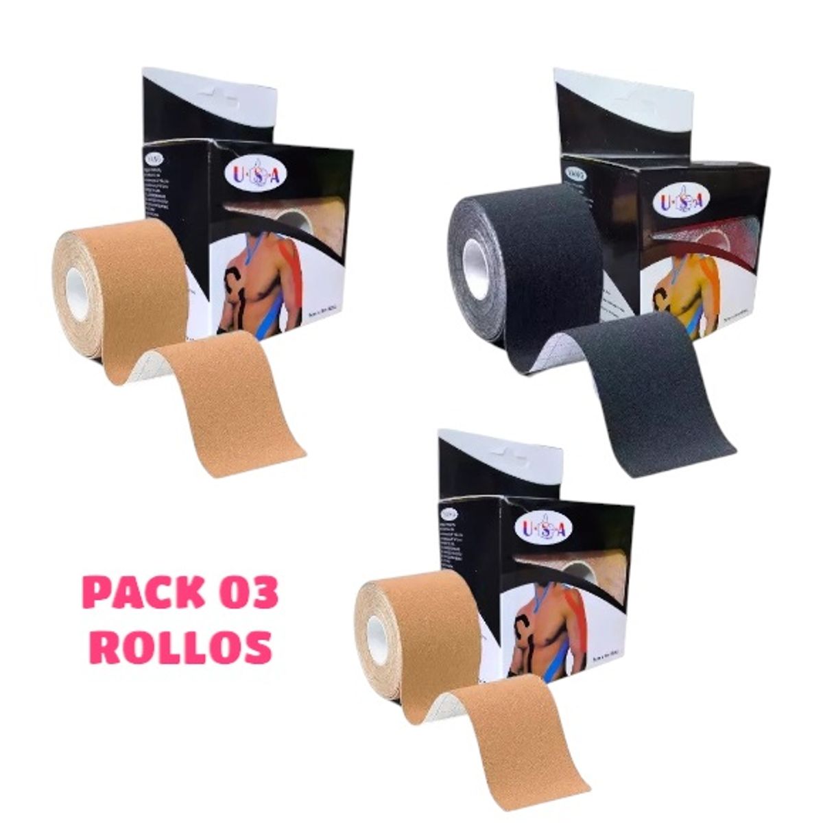 OEM - Pack 03 Cintas Deportivas Kinesióloga Resistente al Agua