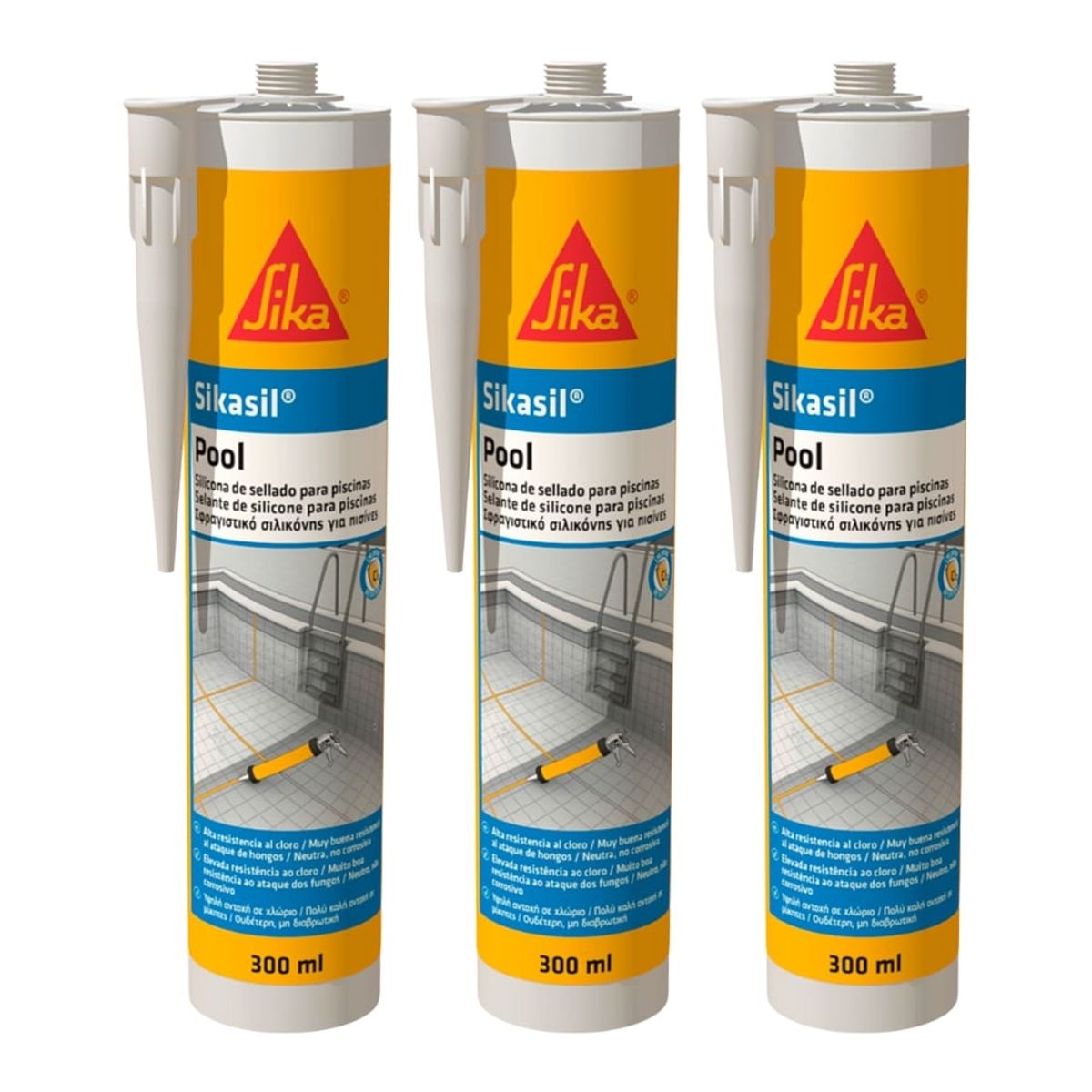 SIKA - Tripack silicona para piscinas Sikasil Pool transparente x 300ml