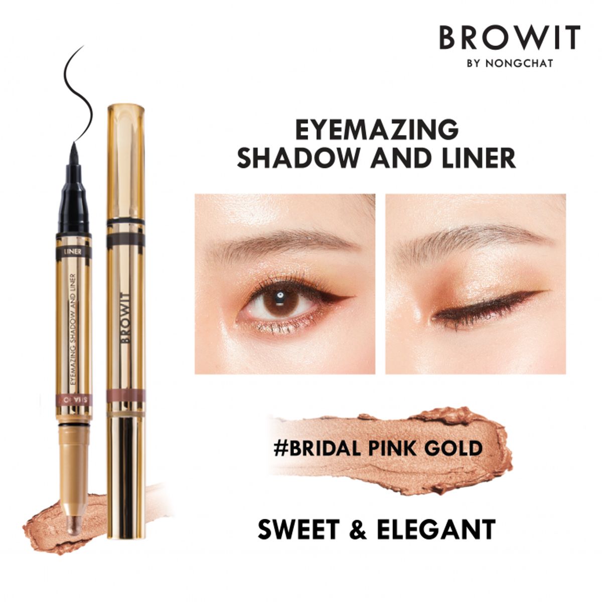 CATHY DOLL - Browit Eye Shadow and Liner 060g+085ml Bridal Pink Gold