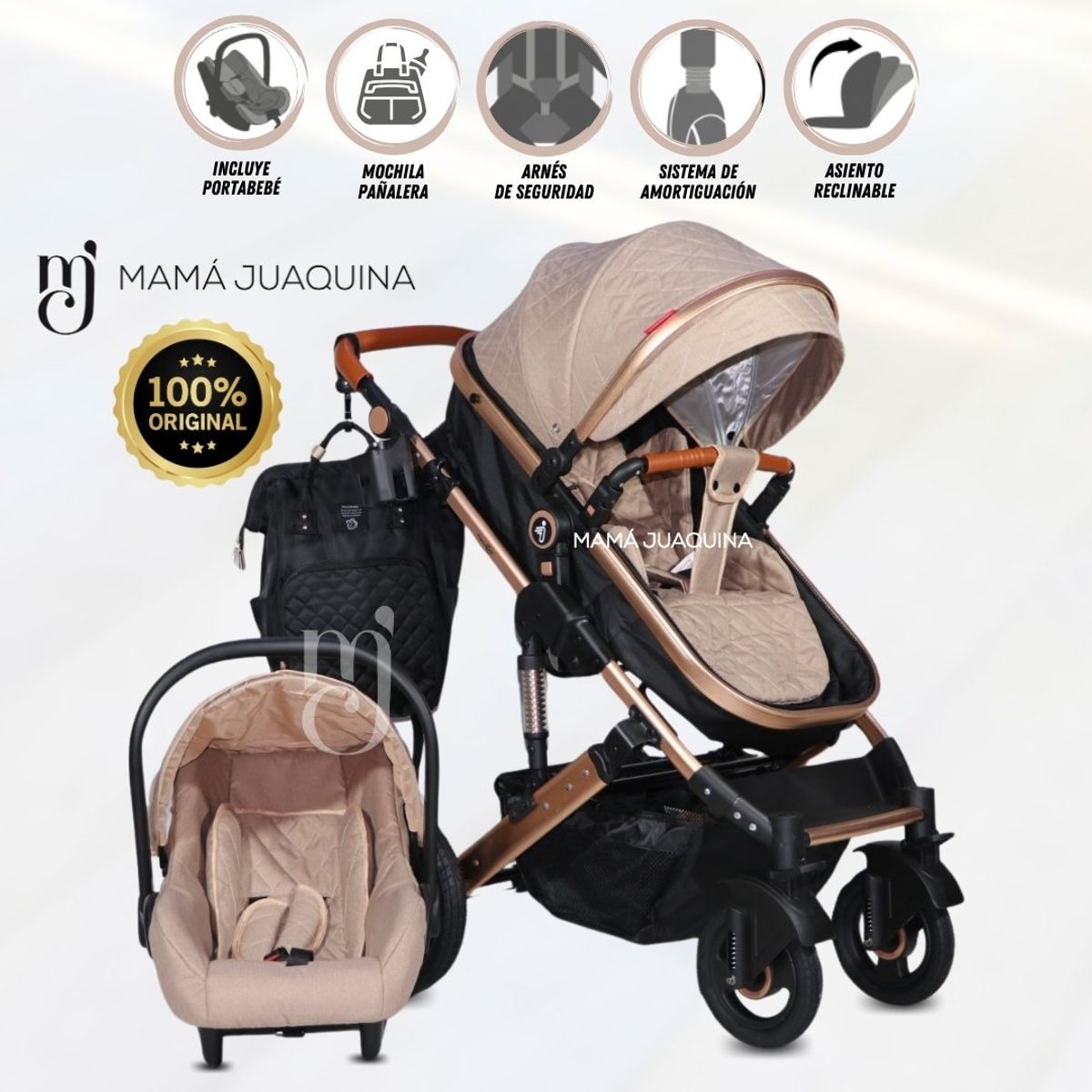 BABY - Coche Moisés Travel System «LIETTI GOLD» Porta Bebé Beige
