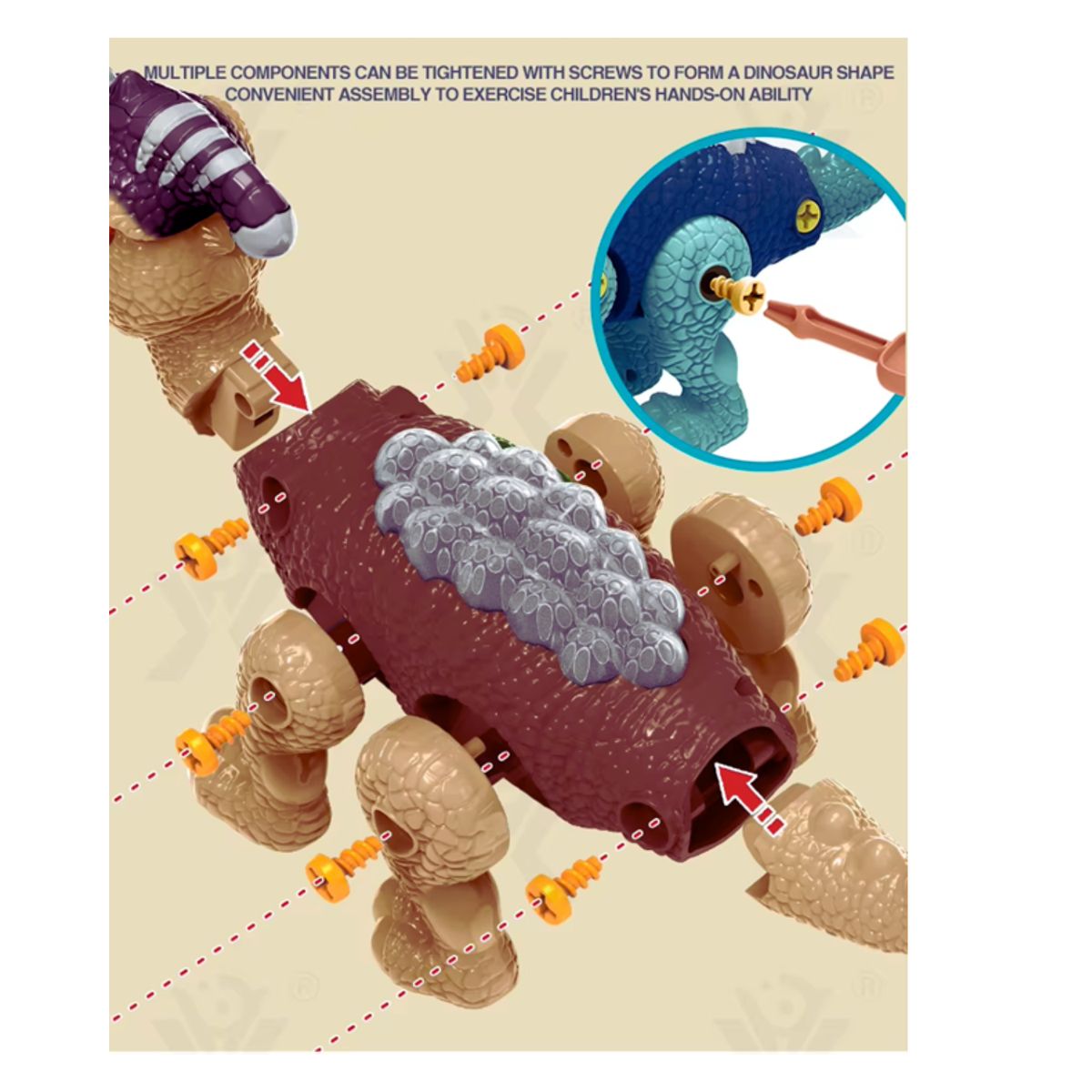 IMPORTADO MC - DINOSAURIO ARMABLE, MUSICAL, LUCES Y  DESARMADOR