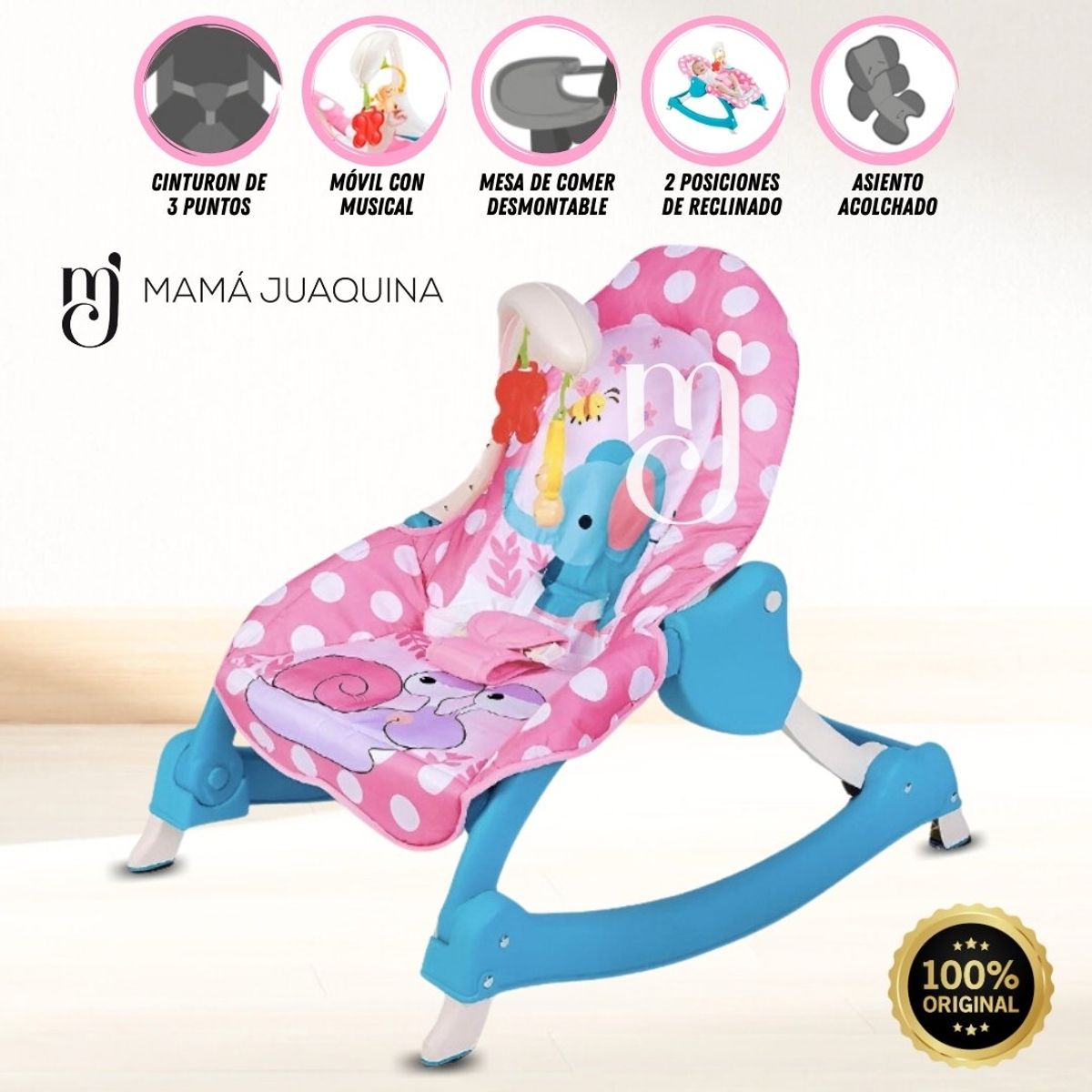 Baby - Silla Mecedora  «BABY ZU» Con bandeja Pink