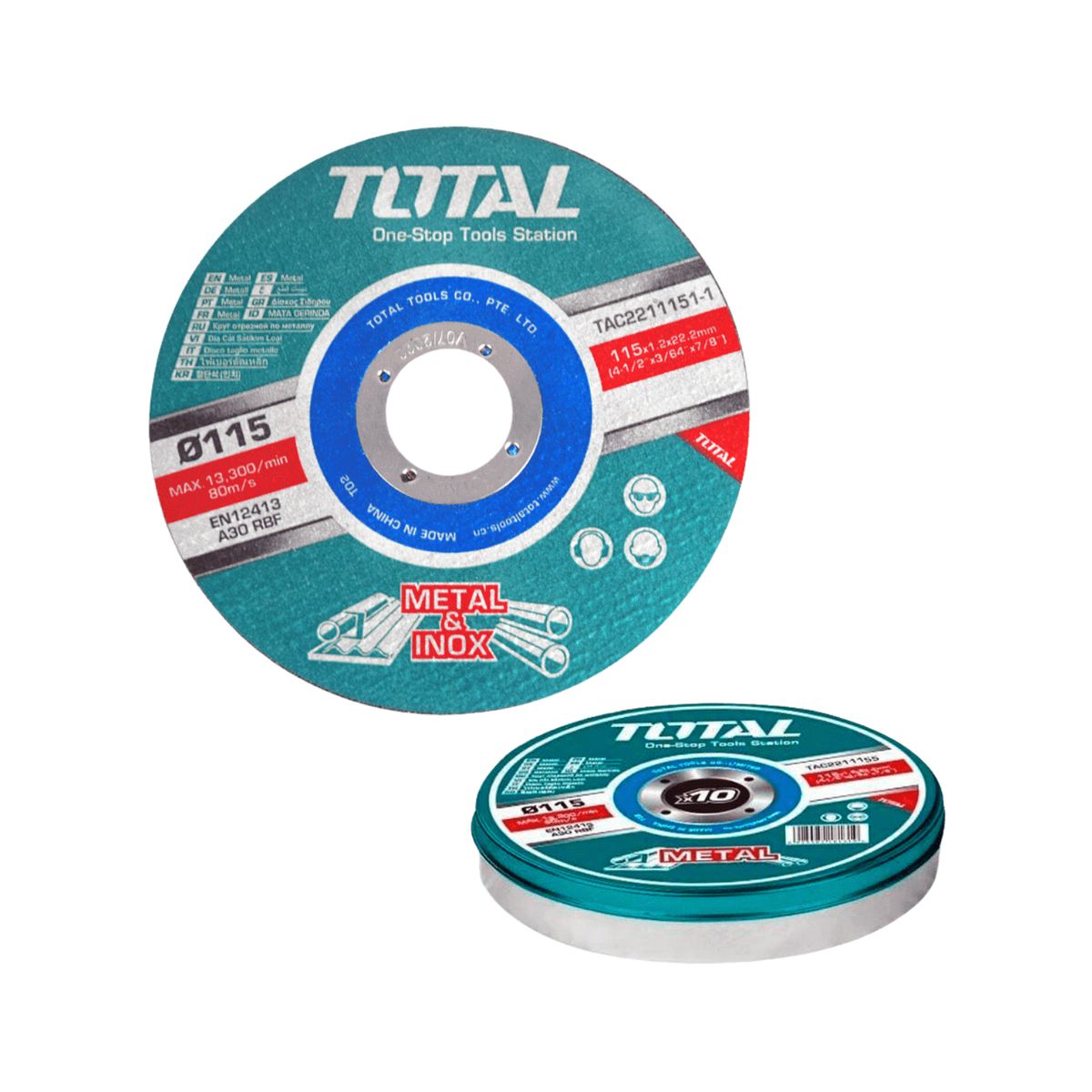 TOTAL TOOLS - DISCO CORTE METAL ACERO 4 1/2'' X10 unidades Total