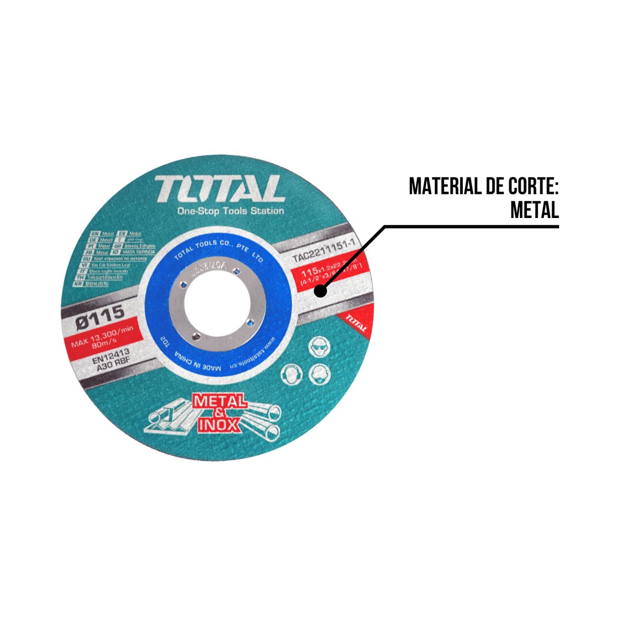 TOTAL TOOLS - DISCO CORTE METAL ACERO 4 1/2'' X10 unidades Total