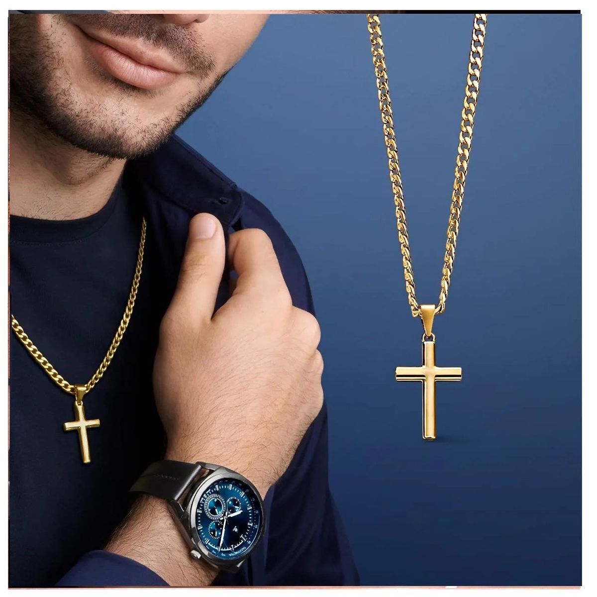 ESIKA - Collar Cadena Hope Cross Esperanza - Cruz Baño Oro 24k Hombre 60cm