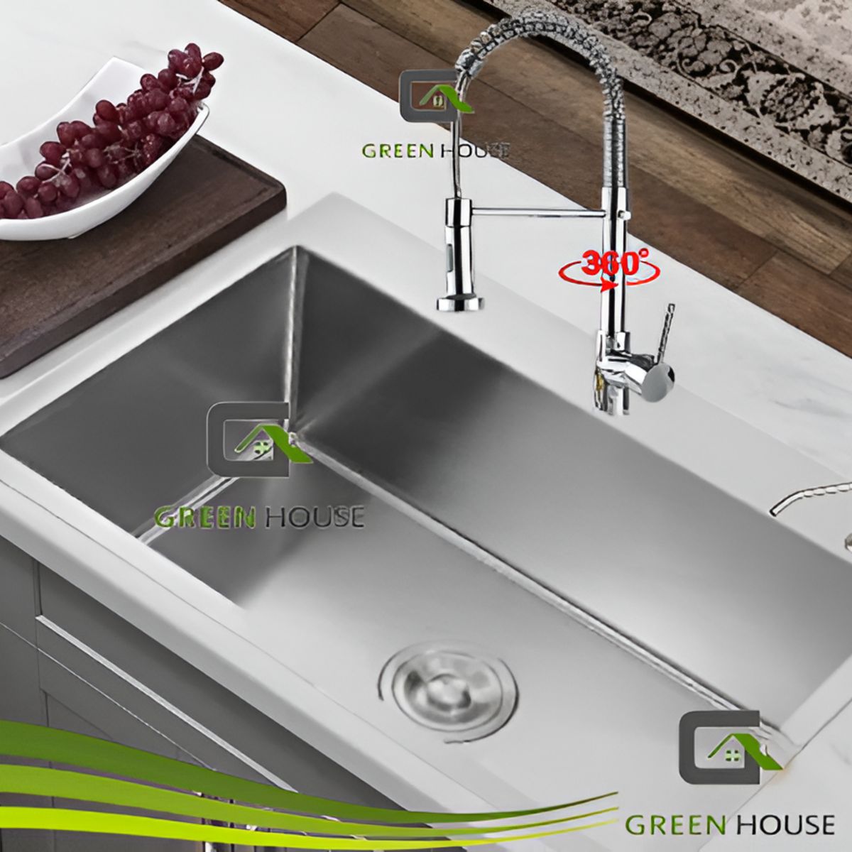 GREEN HOUSE - COMBO LAVADERO 60x45x23cm ACERO SATINADO + GRIFERIA AGUA FRIA