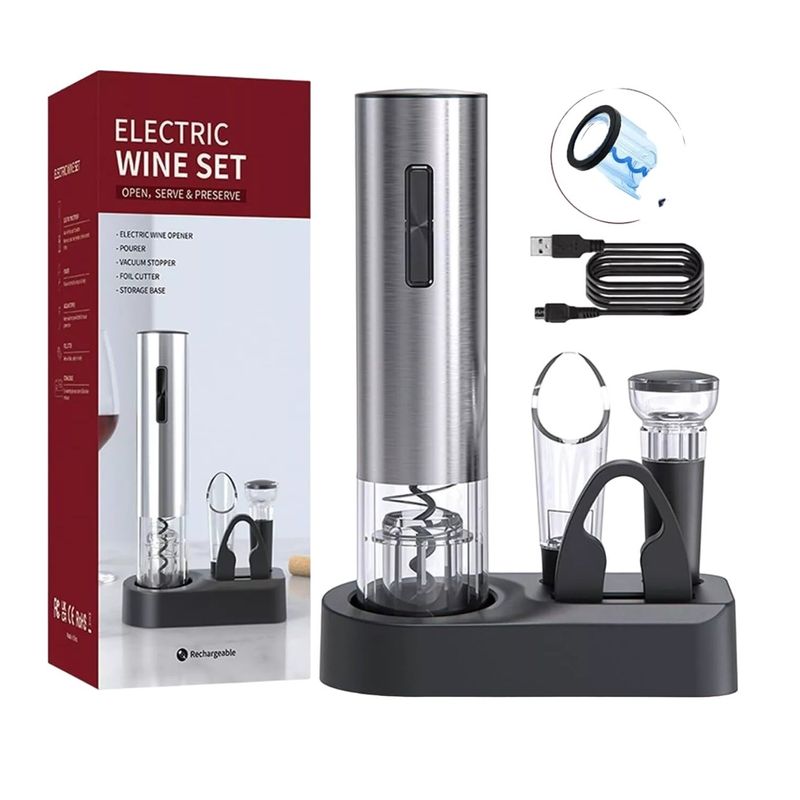 GENERICO - KIT DESCORCHADOR DE VINO ELÉCTRICO RECARGABLE 4 EN 1