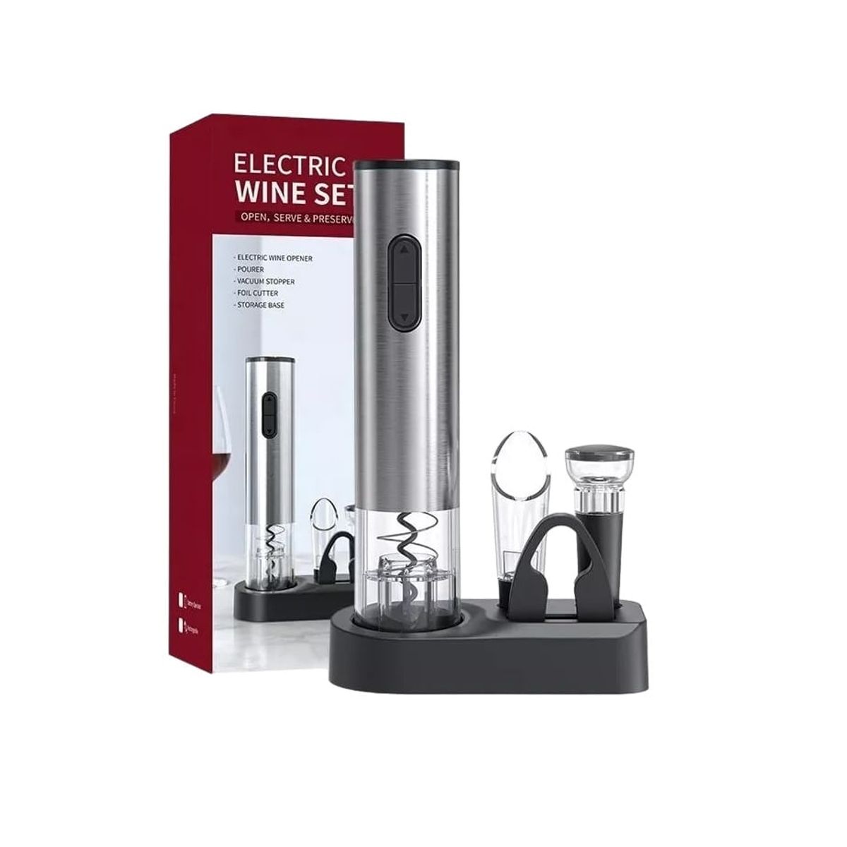 GENERICO - KIT DESCORCHADOR DE VINO ELÉCTRICO RECARGABLE - PLATEADO
