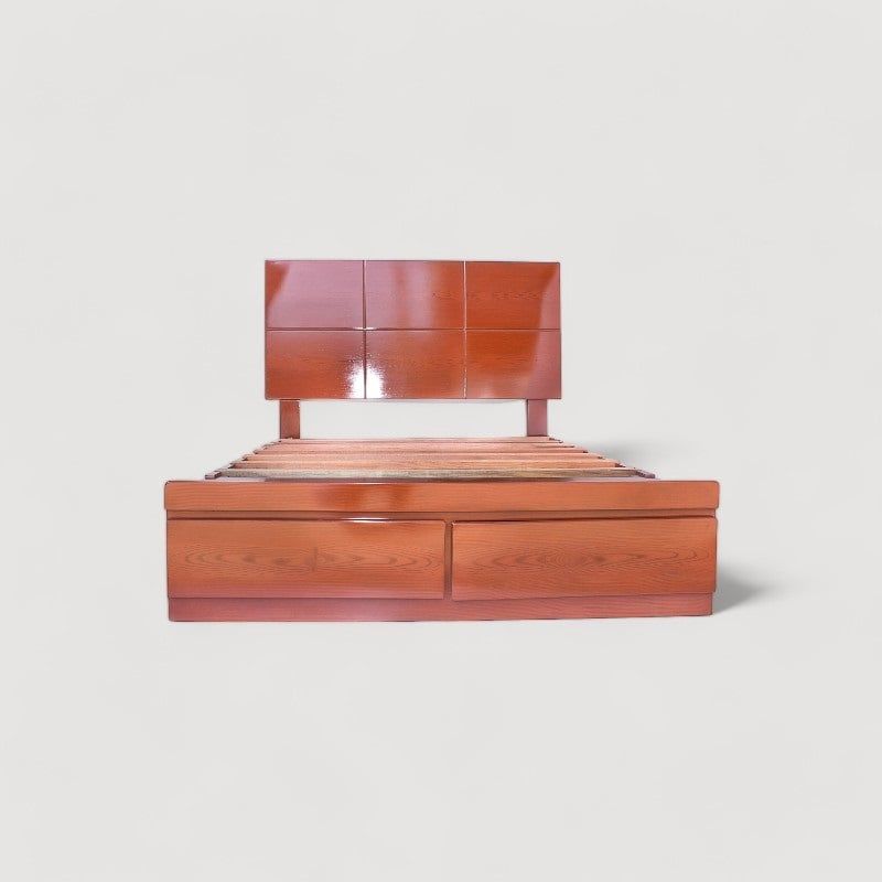 MUEBLES MACRUMO - Cama sabanera de madera pino color cedro con cajones 2 Plz