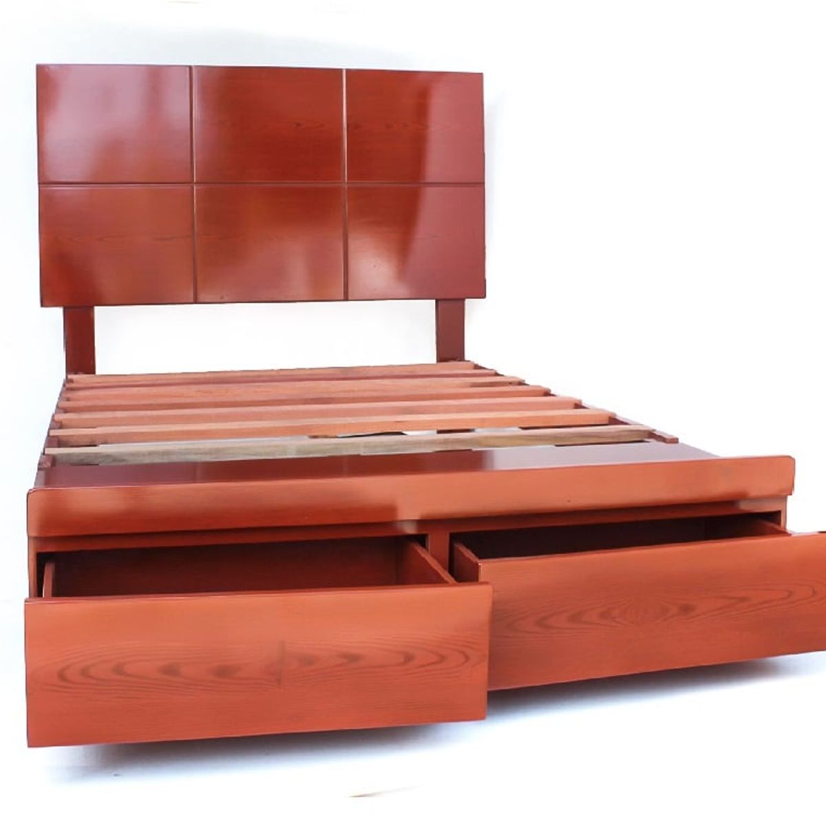 MUEBLES MACRUMO - Cama sabanera de madera pino color cedro con cajones 2 Plz