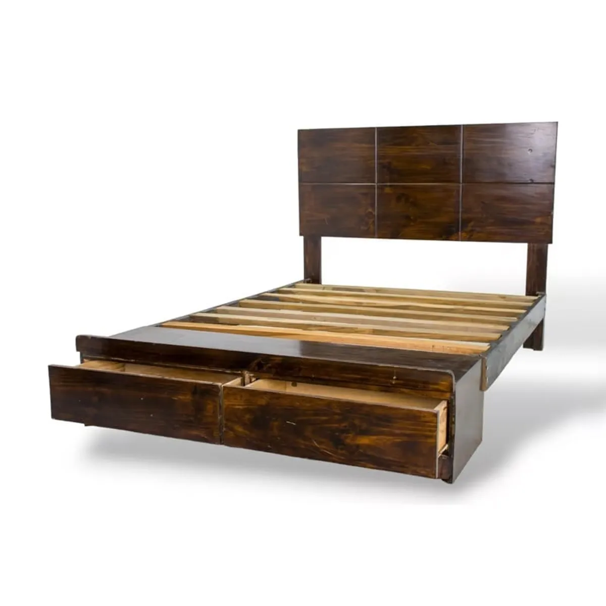 MUEBLES MACRUMO - Cama sabanera de madera pino color nogal con cajones 1.5 plz