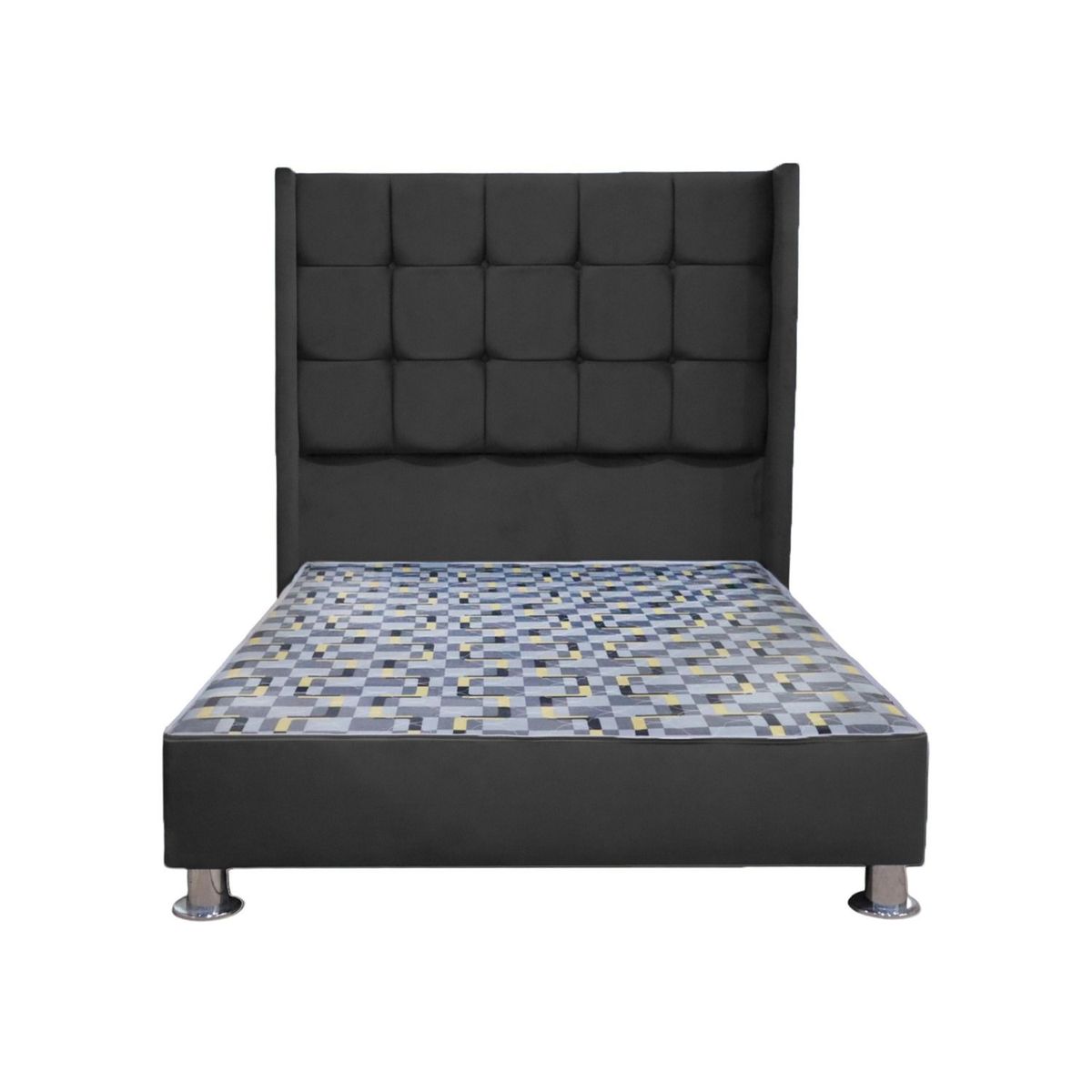 MUEBLES MACRUMO - Cama tapizada Atenas Brazo Recto -  1,5 Plz -  color negro