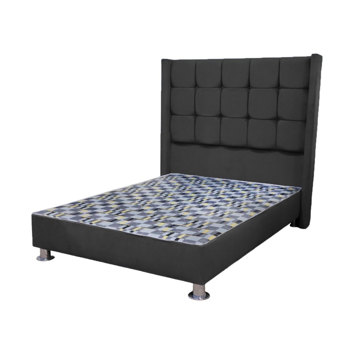 MUEBLES MACRUMO - Cama tapizada Atenas Brazo Recto -  1,5 Plz -  color negro