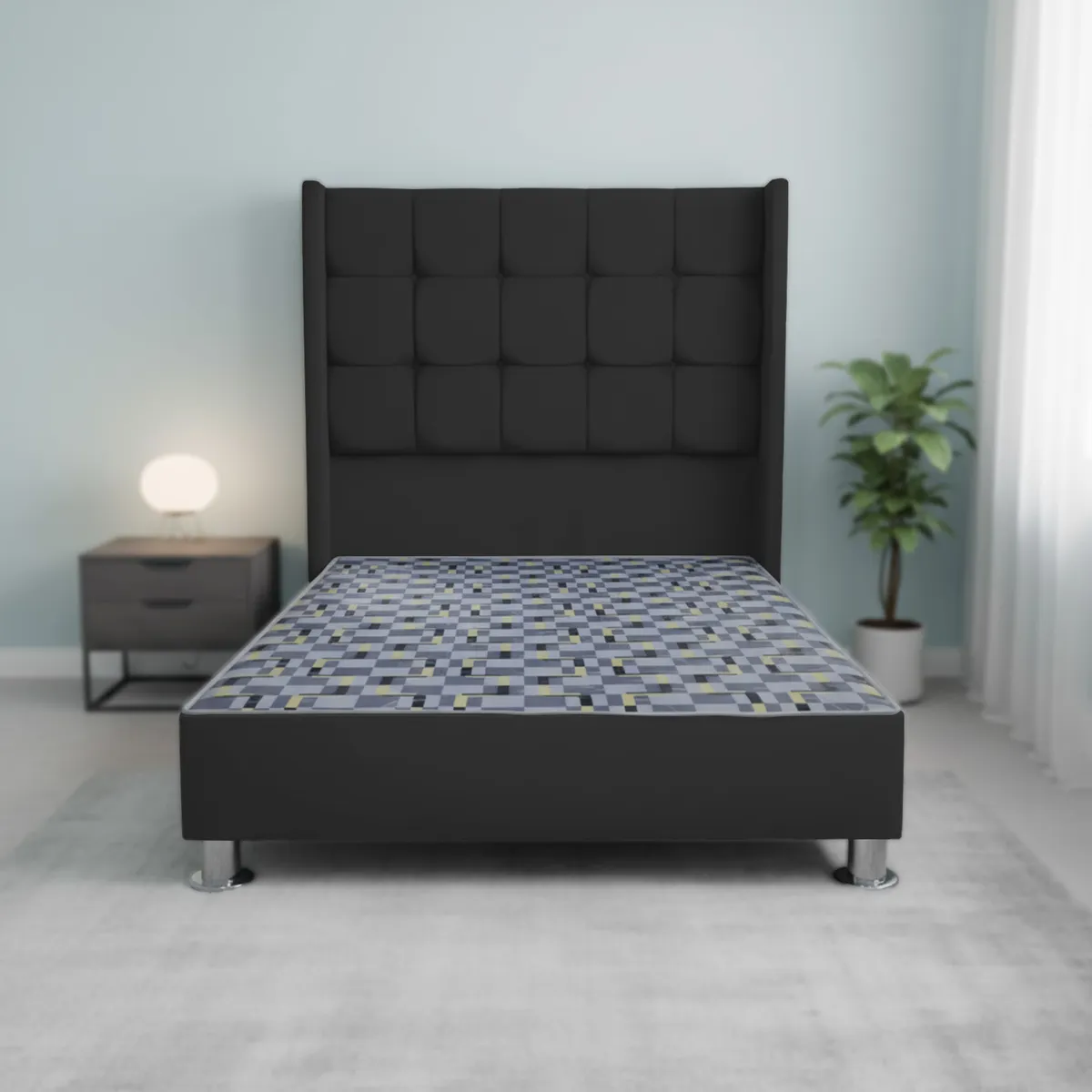 MUEBLES MACRUMO - Cama tapizada Atenas Brazo Recto 2 Plz Negro