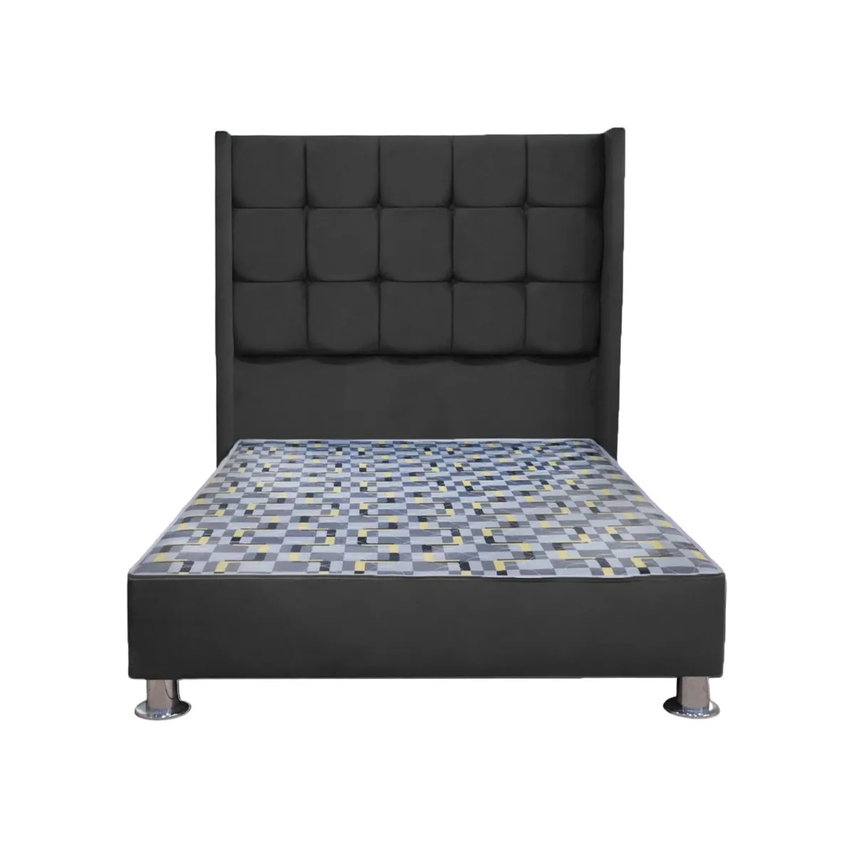 MUEBLES MACRUMO - Cama tapizada Atenas Brazo Recto 2 Plz Negro