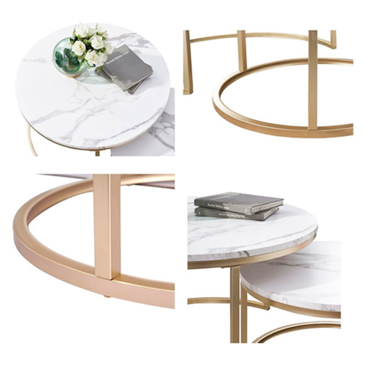 GENERICO - Mesa De Centro Moderna Sala De Estar Lujo 2 Piezas Marco Redondo