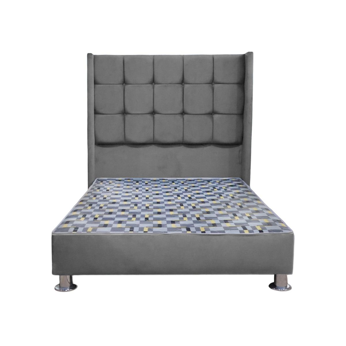 MUEBLES MACRUMO - Cama tapizada Atenas Brazo Recto - 1,5 Plz - color gris plata