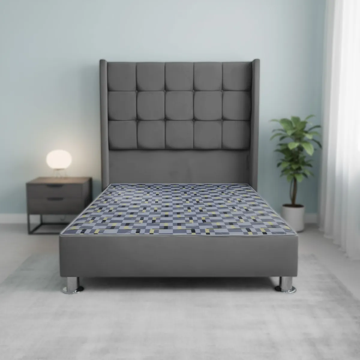 MUEBLES MACRUMO - Cama tapizada Atenas Brazo Recto 2 Plz Gris Plata