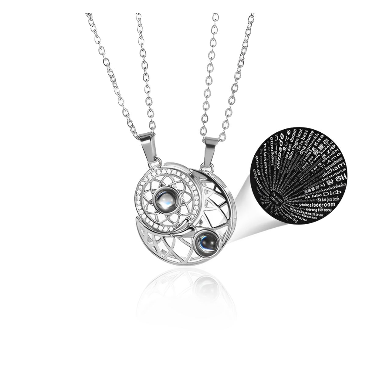 GENERICO - Collar Novios Parejas Sol Luna Te Quiero 100 Idiomas Regalo Acero