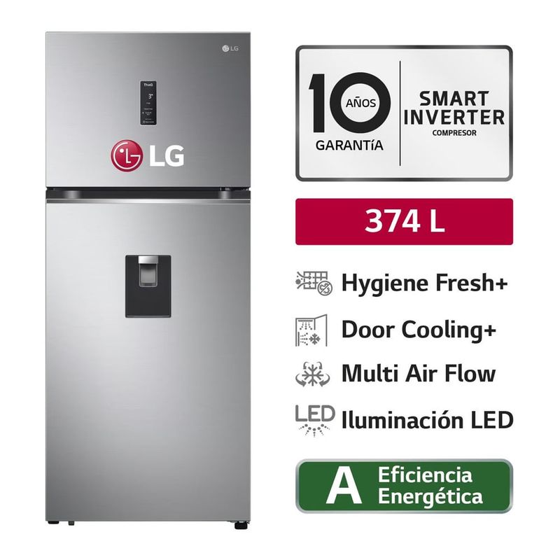 LG - Refrigeradora LG Top Mount No Frost con Hygiene Fresh 374 Litros GT37SGP