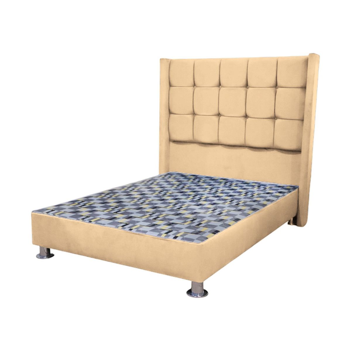 MUEBLES MACRUMO - Cama tapizada Atenas Brazo Recto - 2 Plz - color beige