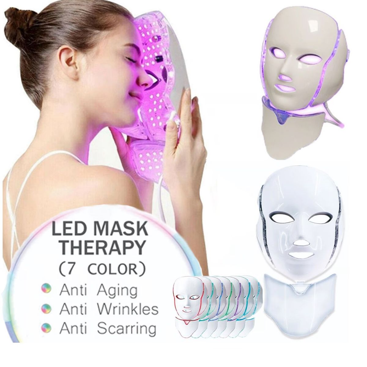 GENERICO - Máscara Facial y collarín De Máscara Luz Led 7 Colores