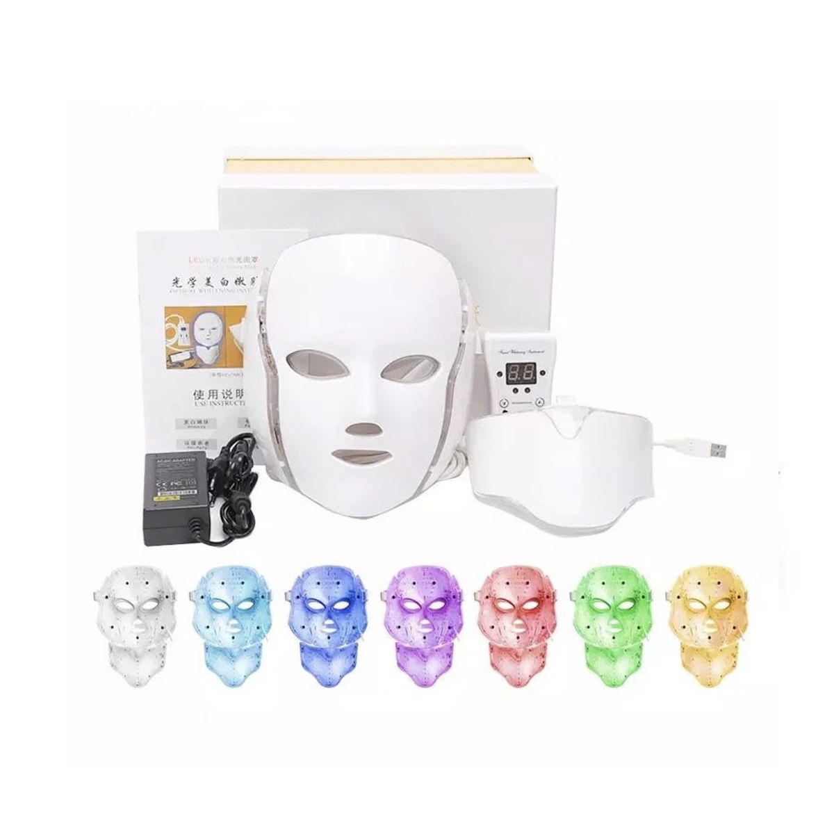 GENERICO - Máscara Facial y collarín De Máscara Luz Led 7 Colores