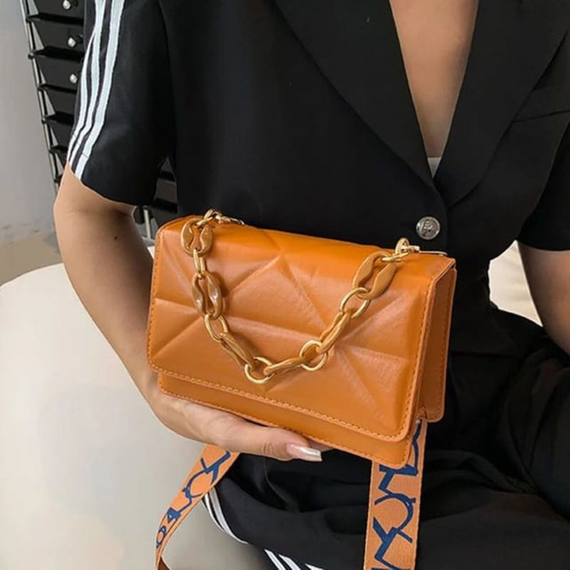 GENERICO - Cartera Bolso de Rombos Triangulares con Cadena Mod57001 Marron