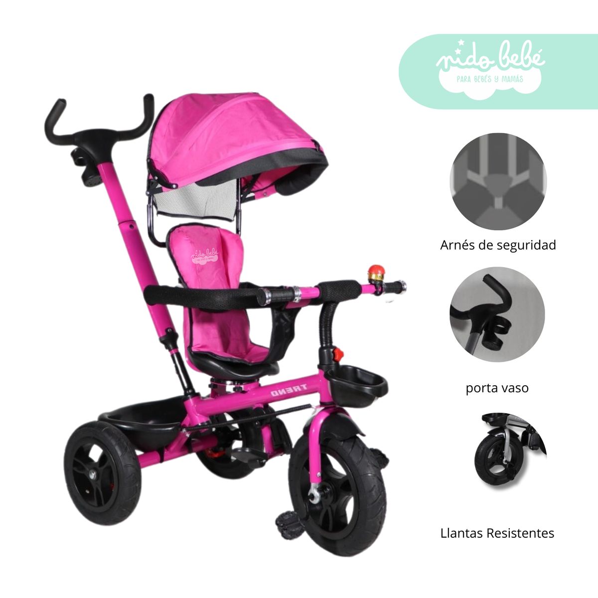 GENERICO - Triciclo con Guiador modelo Bobs color Rosado