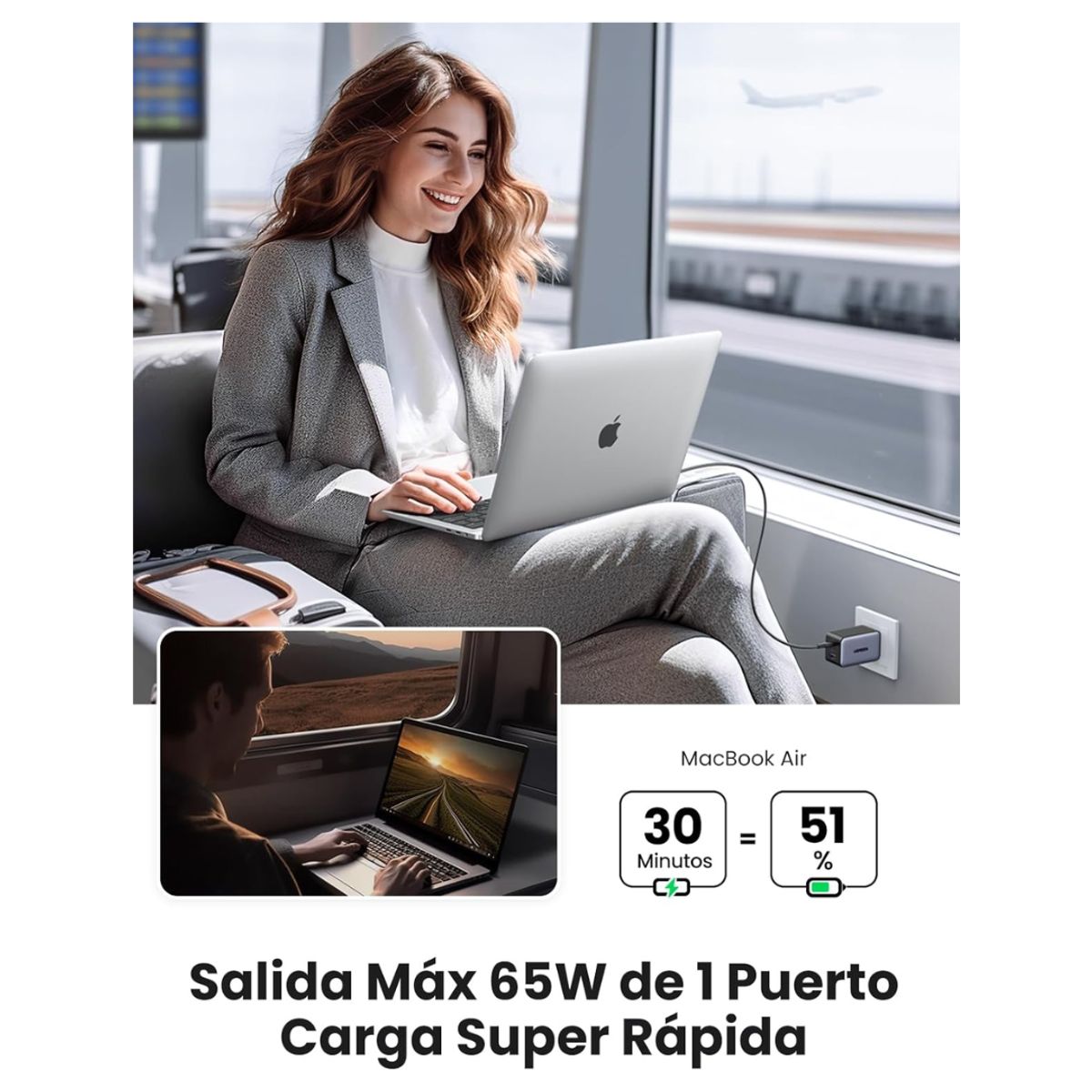 UGREEN - Cargador UGREEN Nexode 65W Carga Rápida para Laptop