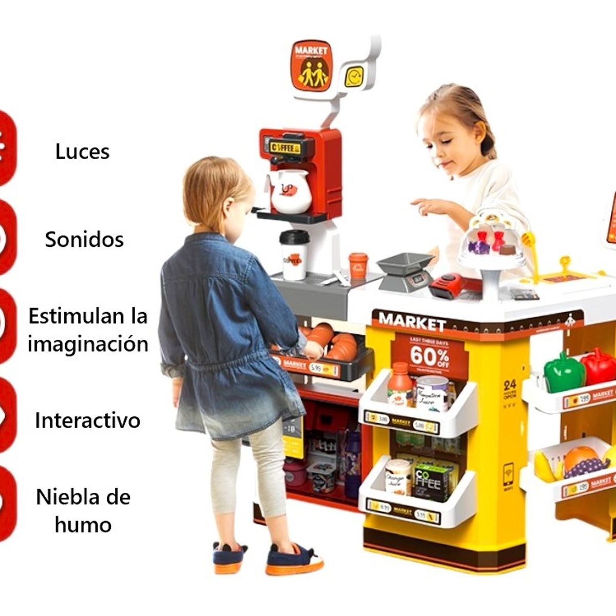 GENERICO - Supermercado y carrito de compras con 65 accesorios