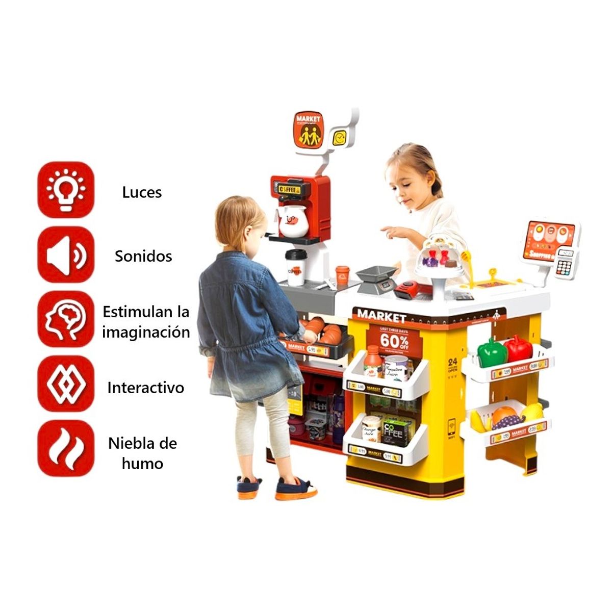 GENERICO - Supermercado y carrito de compras con 65 accesorios