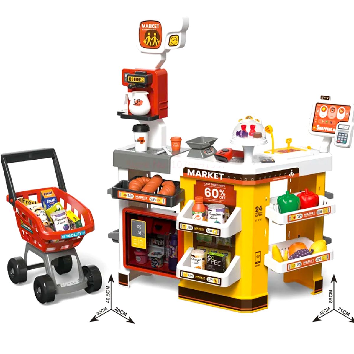 GENERICO - Supermercado y carrito de compras con 65 accesorios