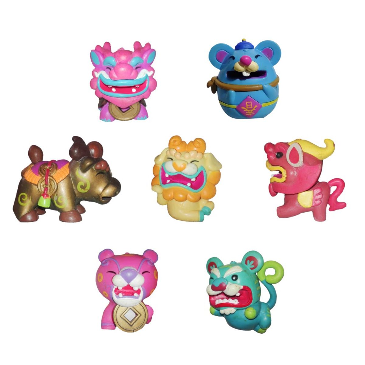 GENERICO - Set Llaveros Lucky Star Doll 7u Buey Dragon Genbu Leon Foo Tigre Rata