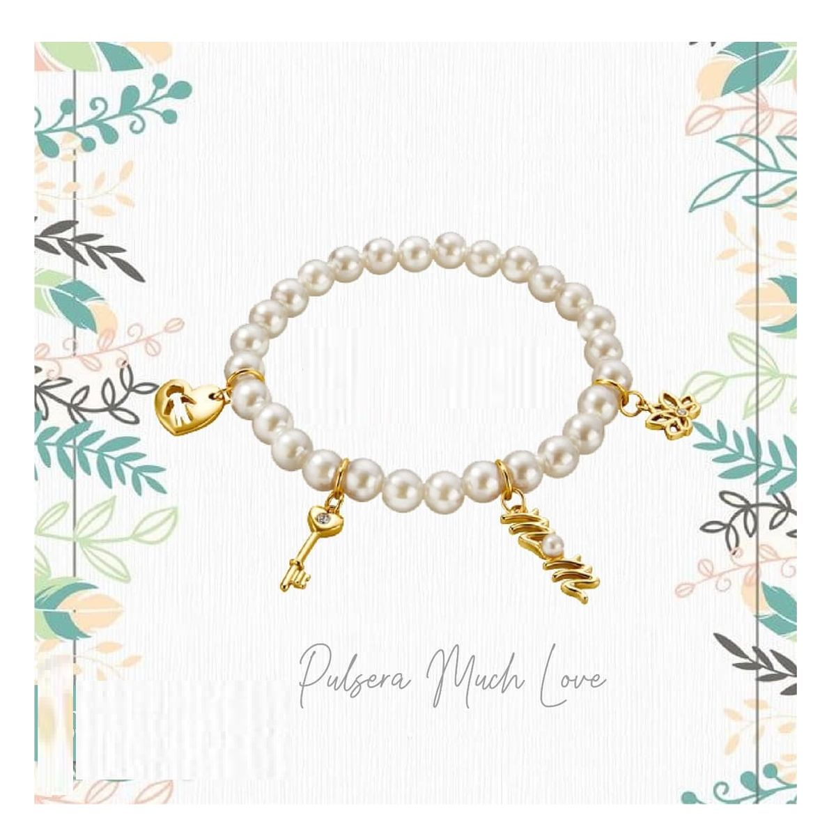 ESIKA - Pulsera Much Love Perlas y Dijes con Baño de24k - con Cristales
