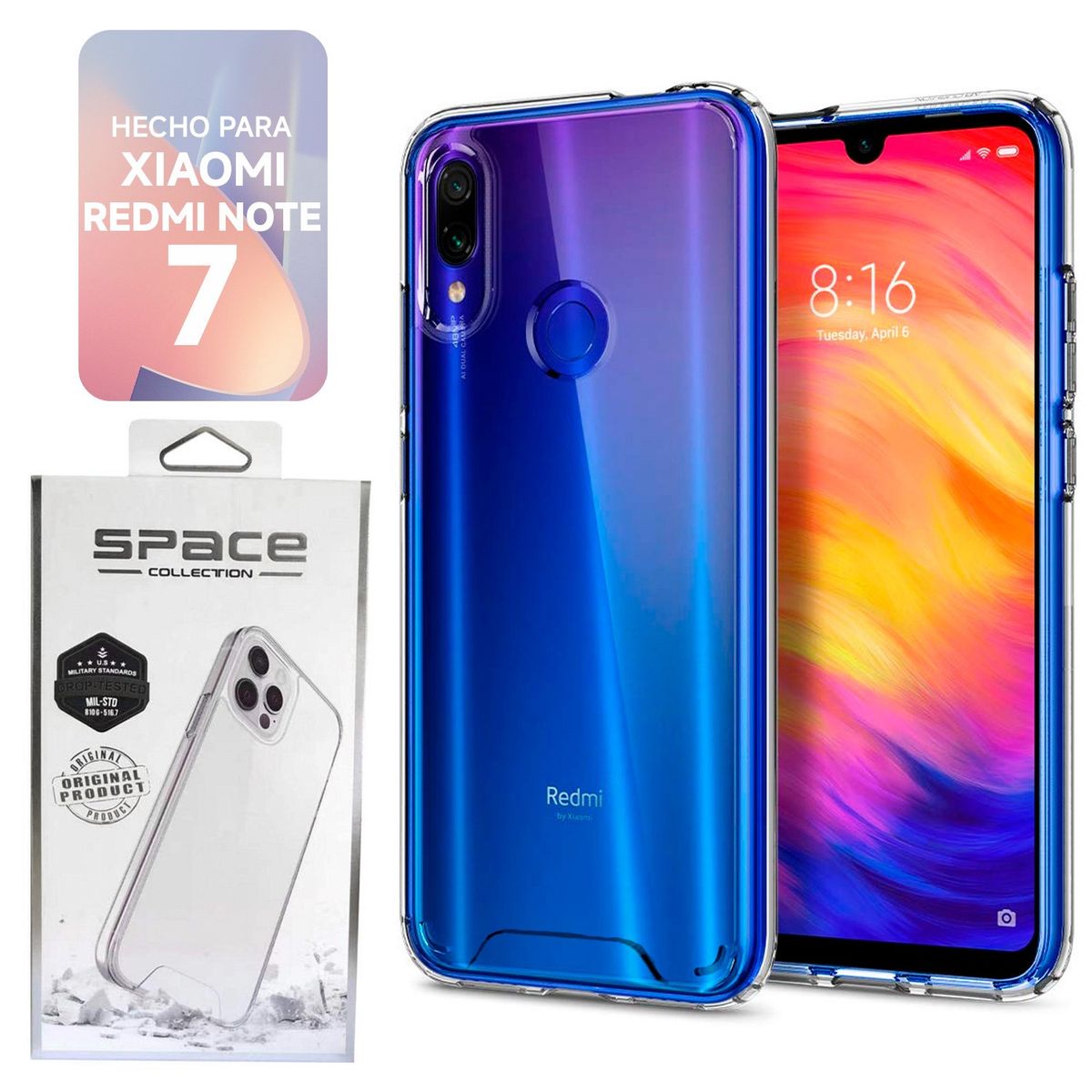 IMPORTADO MC - Space Case Transparente Xiaomi Redmi Note 7 Funda Para celular