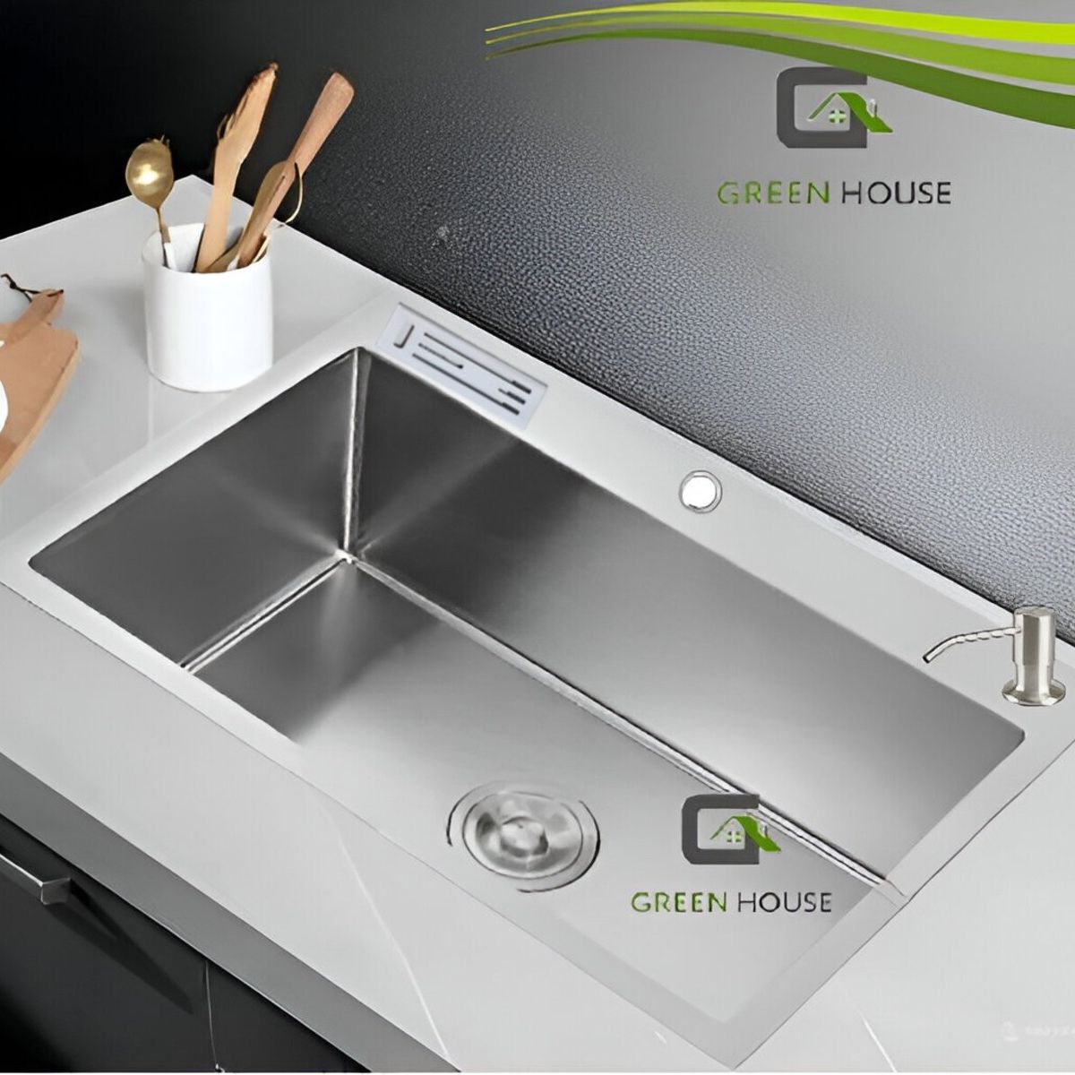 GREEN HOUSE - LAVADERO ACERO SATINADO PORTA CUCHILLO 60x45x23CM