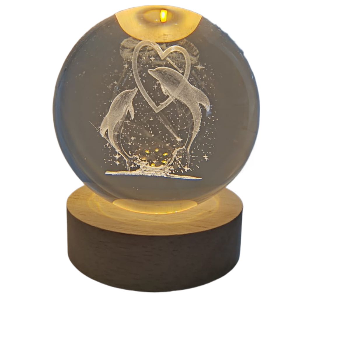 GENERICO - ESFERA DE CRISTAL GRANDE LÁMPARA  LUZ LED ADORNO DELFIN DECORATIVO 3D