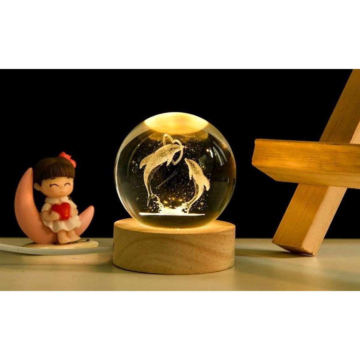 GENERICO - ESFERA DE CRISTAL GRANDE LÁMPARA  LUZ LED ADORNO DELFIN DECORATIVO 3D